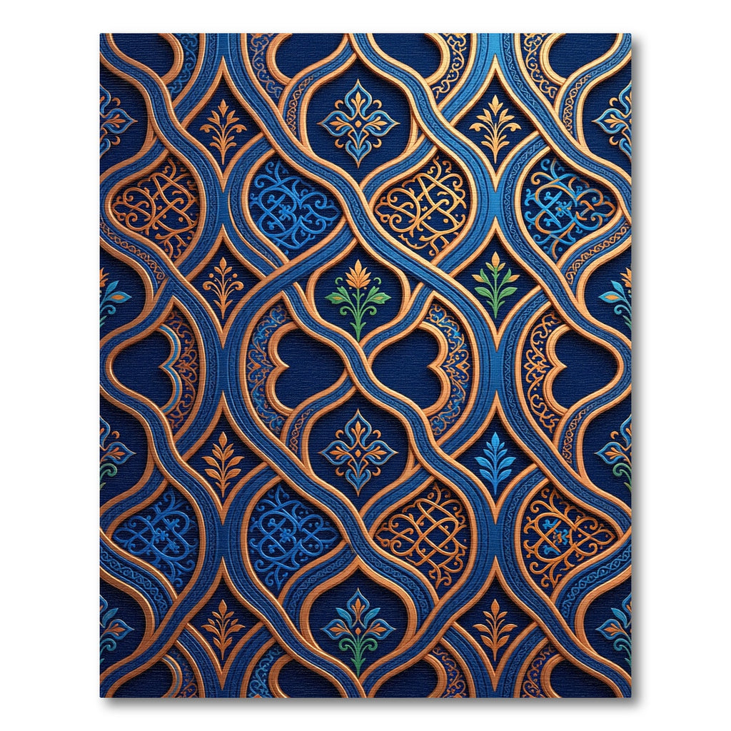 Ornate Gold and Navy Scrolling Filigree Rug