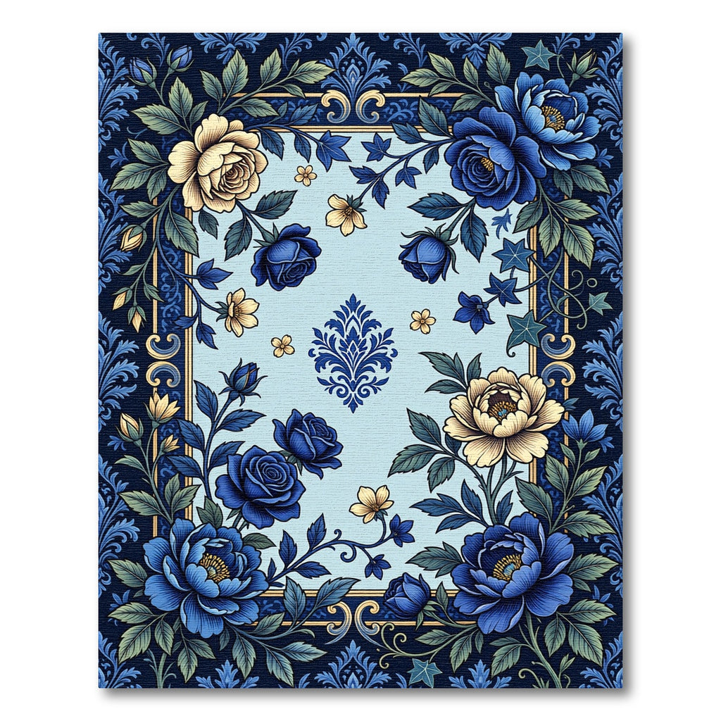 Elegant Floral Navy and Cream Rose Rug