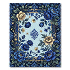 Elegant Floral Navy and Cream Rose Rug