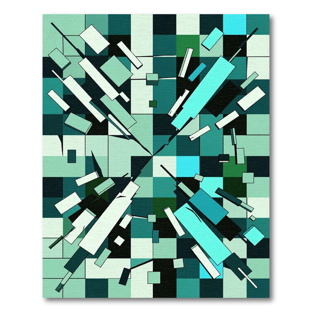 Teal Modern Geometric Abstract Grid Rug