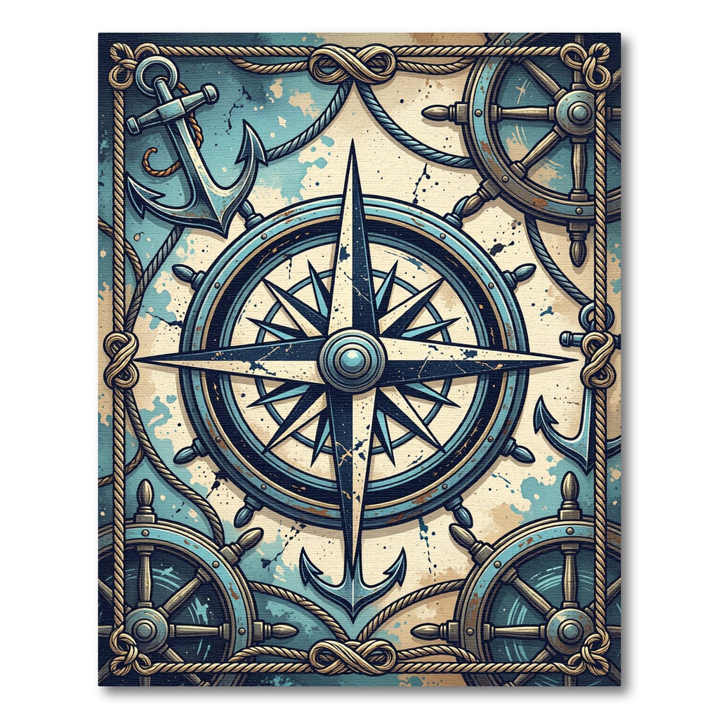 Nautical Spoke Compass Wheel Anchor Rug