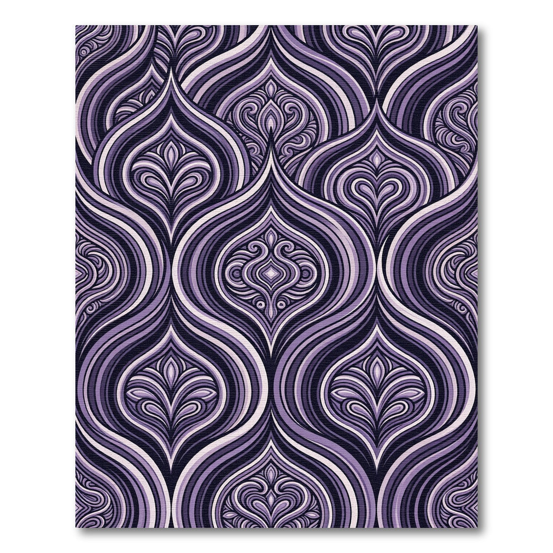 Elegant Amethyst Damask Swirl Waves Rug