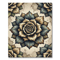 Vintage Dusty Blue Gold Rose Medallion Rug
