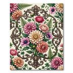 Vintage Floral Scrollwork Botanical Arrangement Rug
