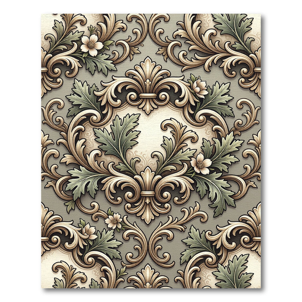 Ornate Gold Leaf Green Flourish Rug
