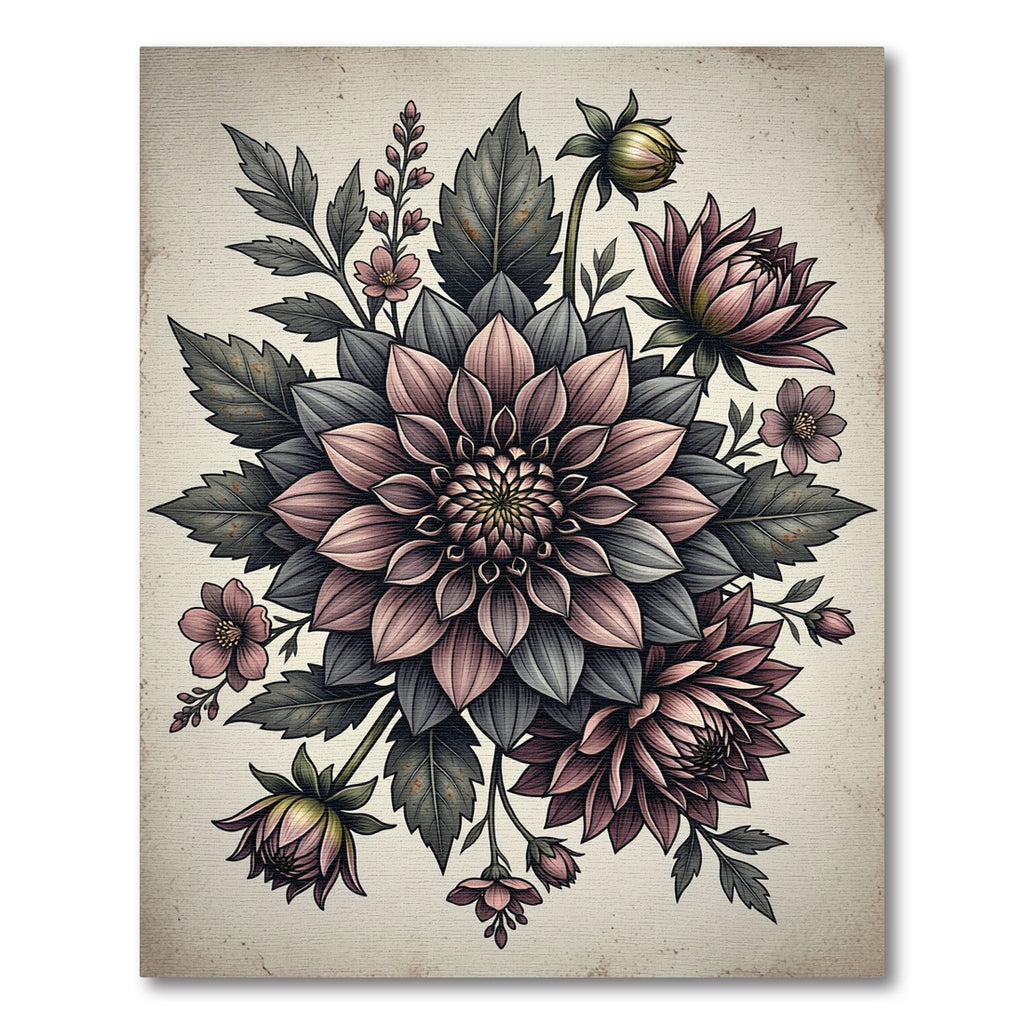 Vintage Muted Floral Dahlia Arrangement Rug