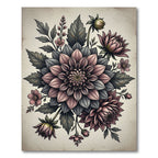 Vintage Muted Floral Dahlia Arrangement Rug