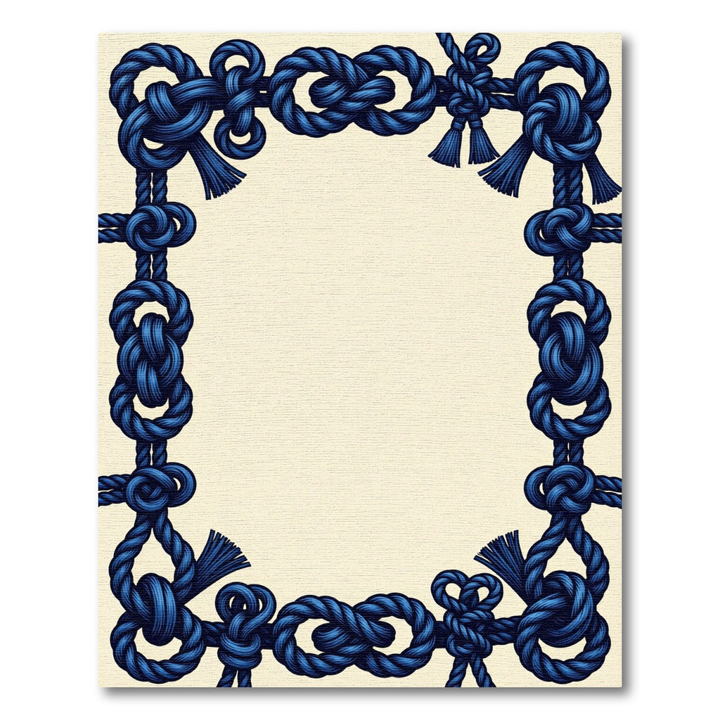 Deep Blue Nautical Knot Border Rug