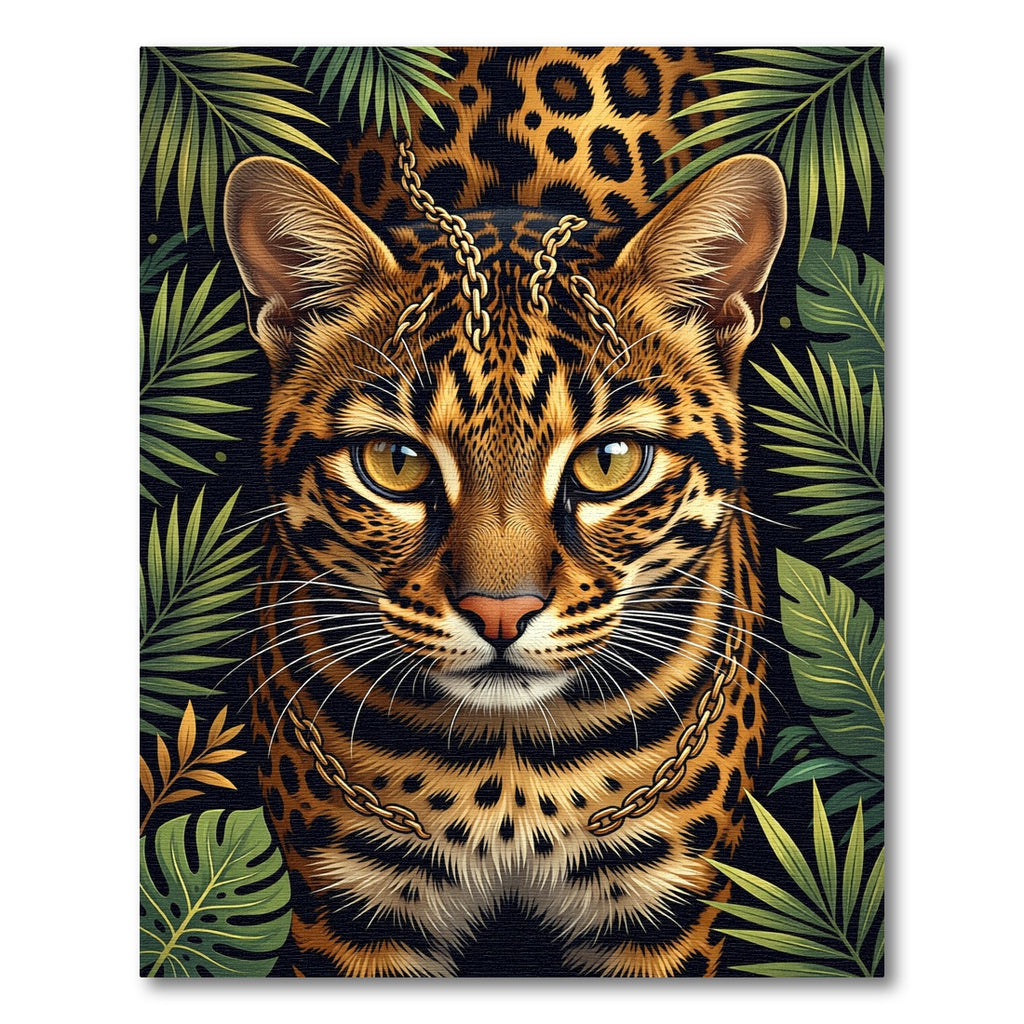 Golden Ocelot Jungle Chain Portrait Rug