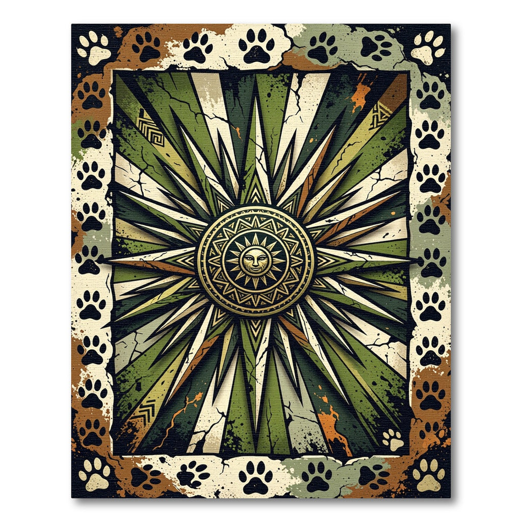 Celestial Sunburst Olive Paw Earthy Area Rug