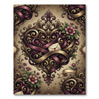 Ornate Crimson Gold Heart Flourish Rug