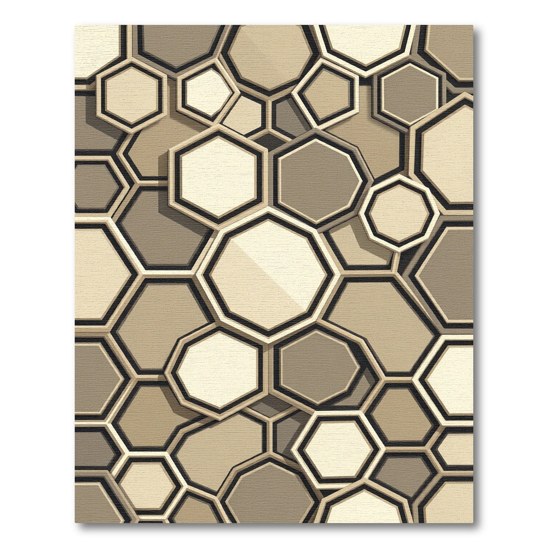 Neutral Multi Hexagon Interlocking Rug