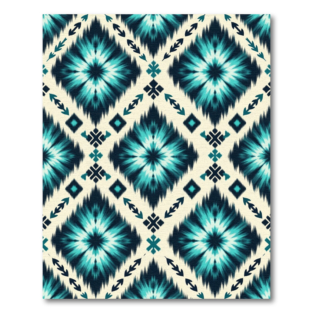 Teal and Navy Geometric Ikat Rug