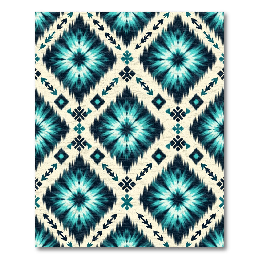 Teal and Navy Geometric Ikat Rug
