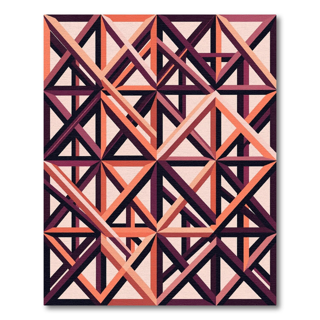 Geometric Coral and Plum Lattice Grid Rug