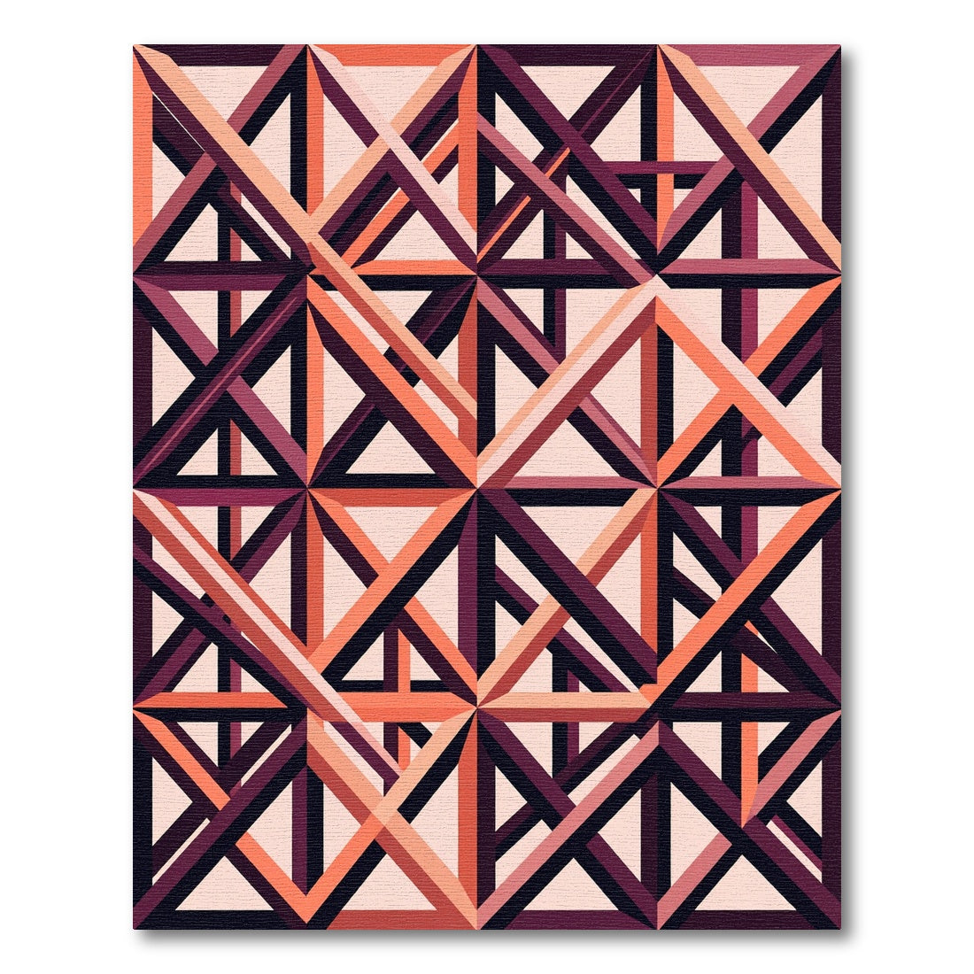 Geometric Coral and Plum Lattice Grid Rug