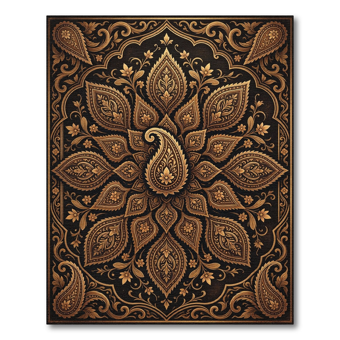 Ornate Gold Paisley Floral Medallion Rug