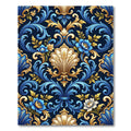 Blue Gold Floral Acanthus Scroll Rug
