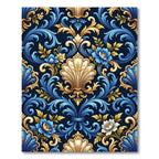 Blue Gold Floral Acanthus Scroll Rug