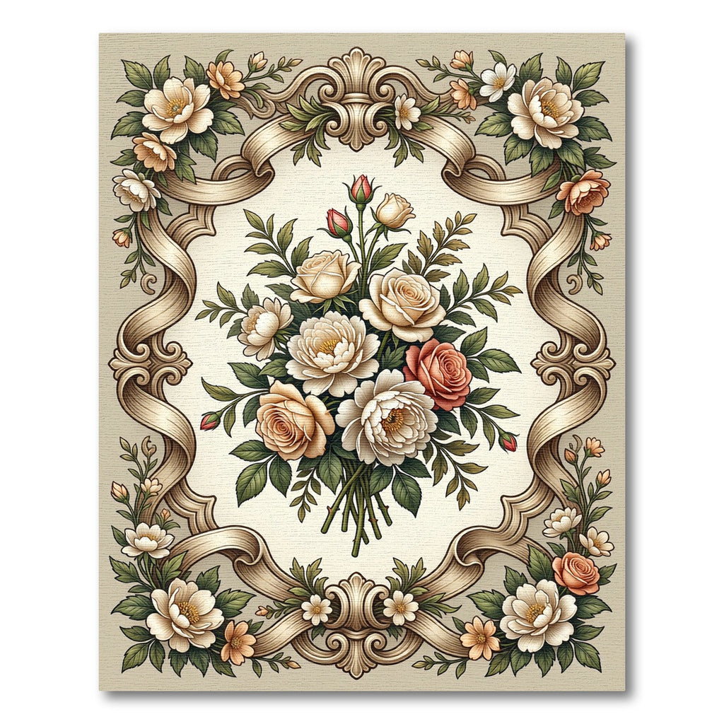 Antique Cream Floral Garland Artwork Rug