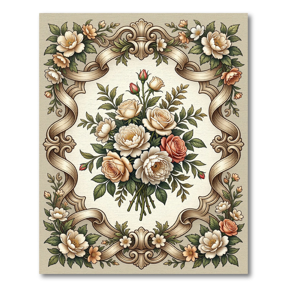 Antique Cream Floral Garland Artwork Rug