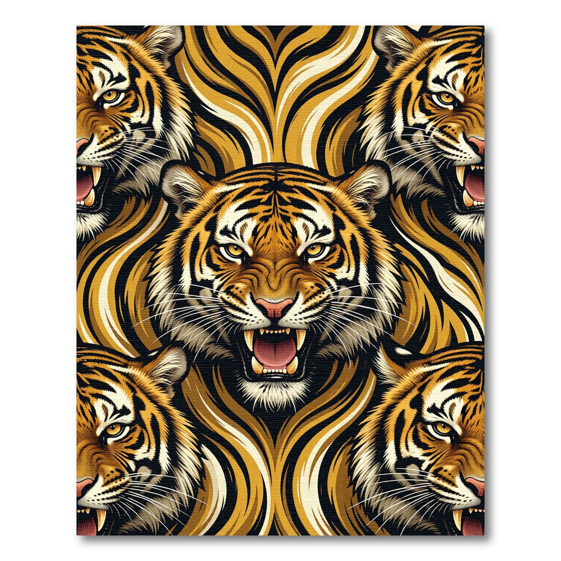 Fierce Tiger Face Golden Swirl Rug
