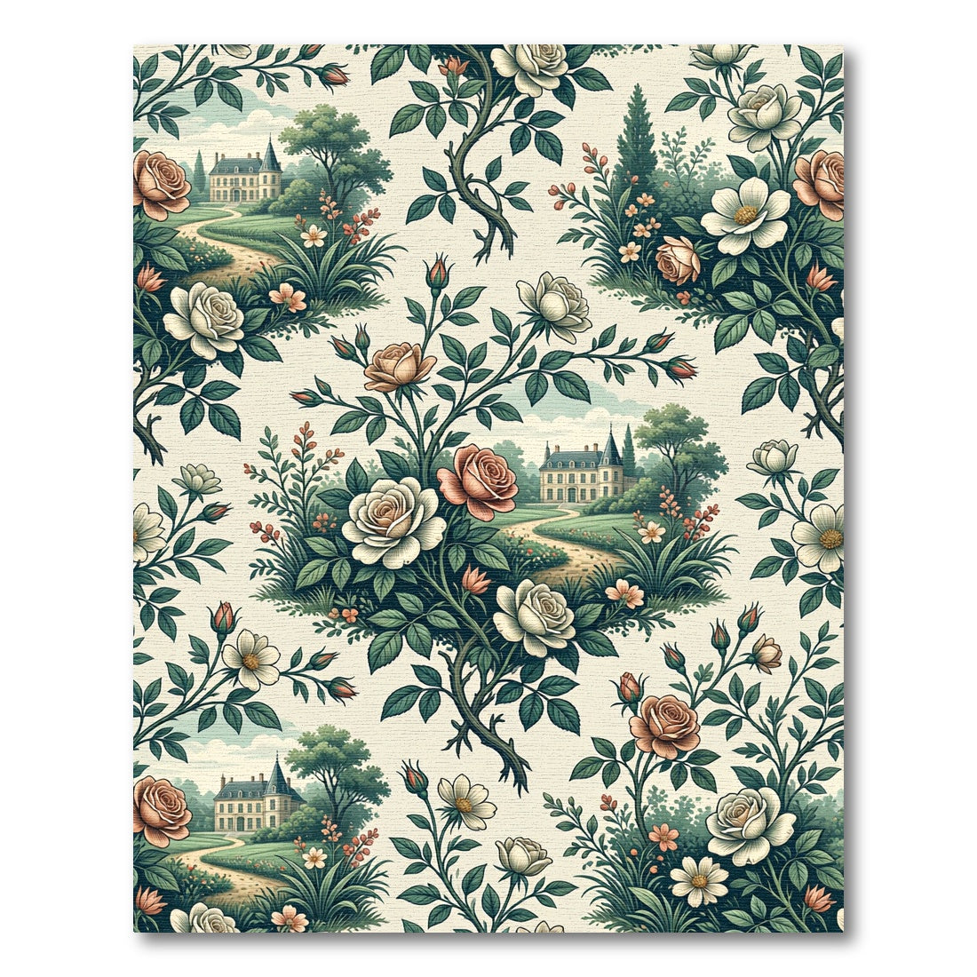 Victorian Estate Garden Rose Toile Rug