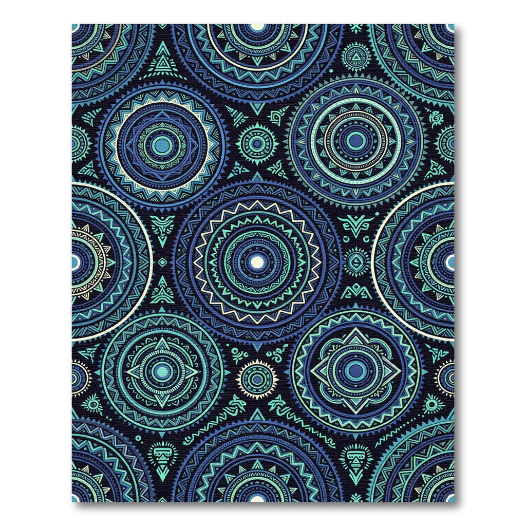 Tribal Navy and Teal Mandala Circles Rug