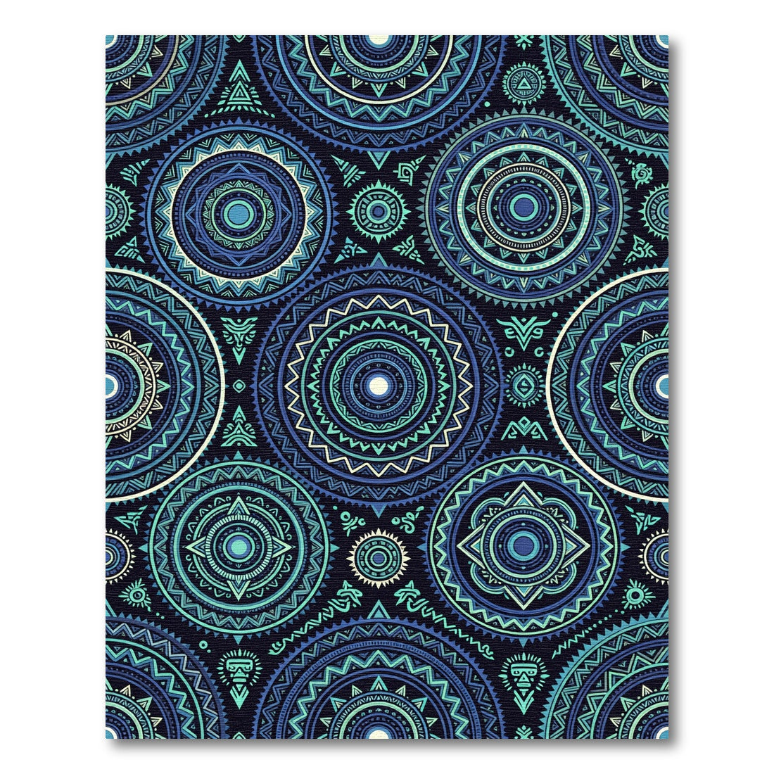 Tribal Navy and Teal Mandala Circles Rug