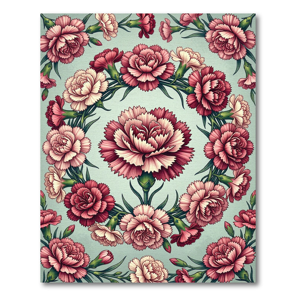 Elegant Pink Carnation Floral Wreath Rug