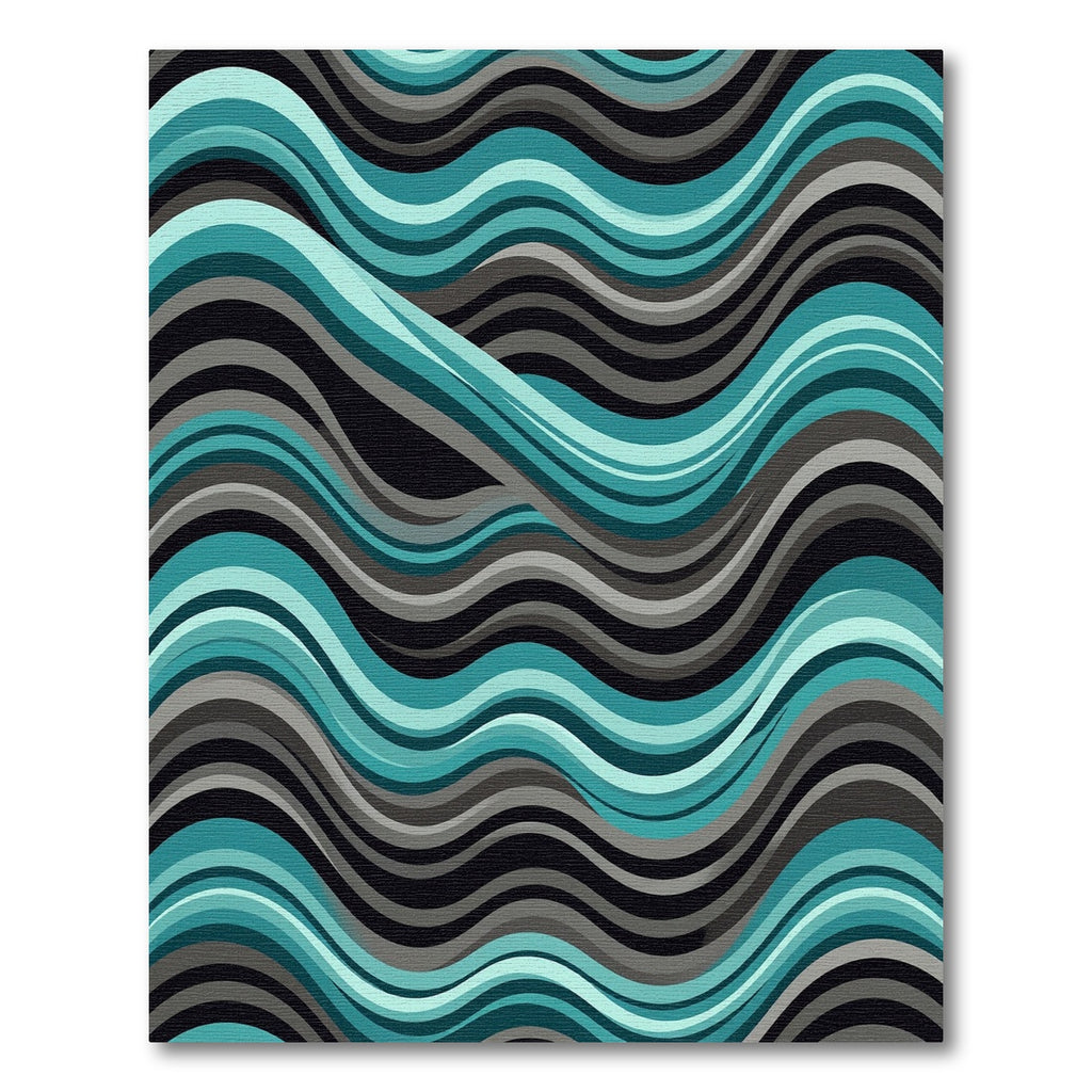 Teal and Grey Flowing Abstract Waves Rug