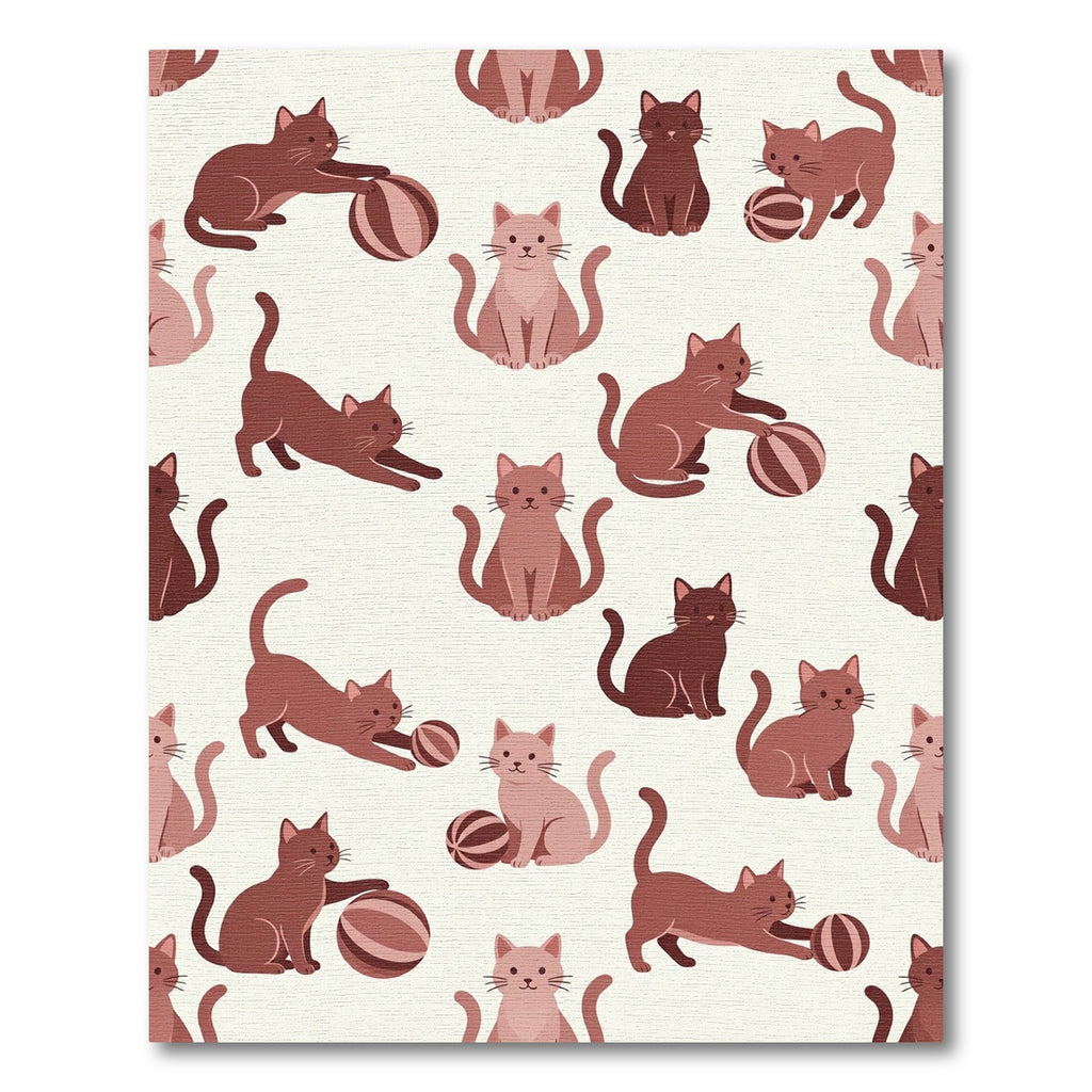 Playful Cats With Balls Pattern Rug
