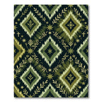Olive Green Diamond Botanical Pattern Rug