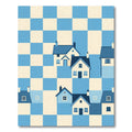 Blue and Cream Whimsical House Grid Rug