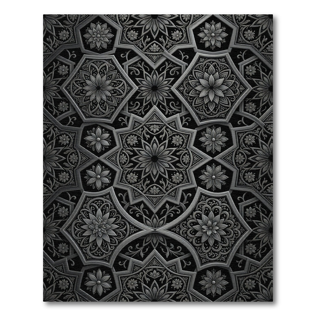 Ornate Black and Silver Floral Medallions Rug