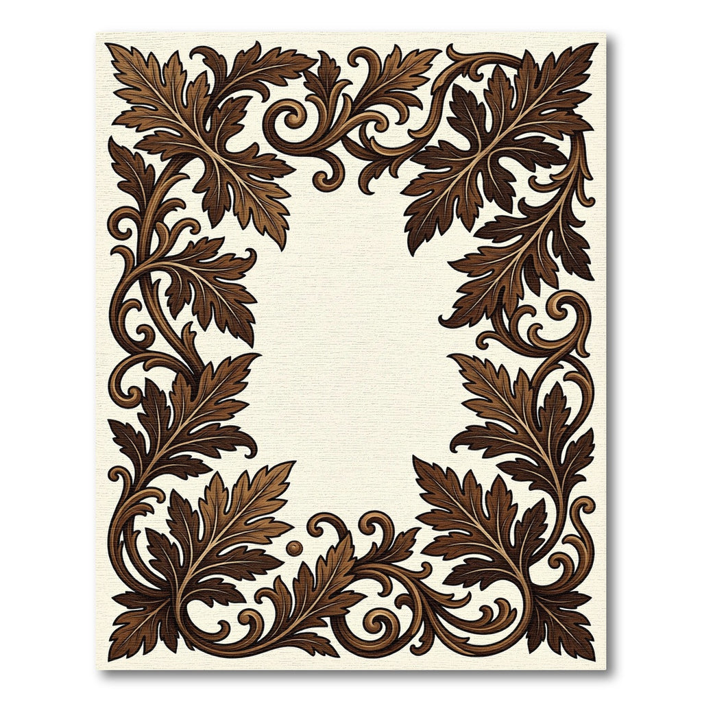 Elegant Bronze Acanthus Scroll Border Rug