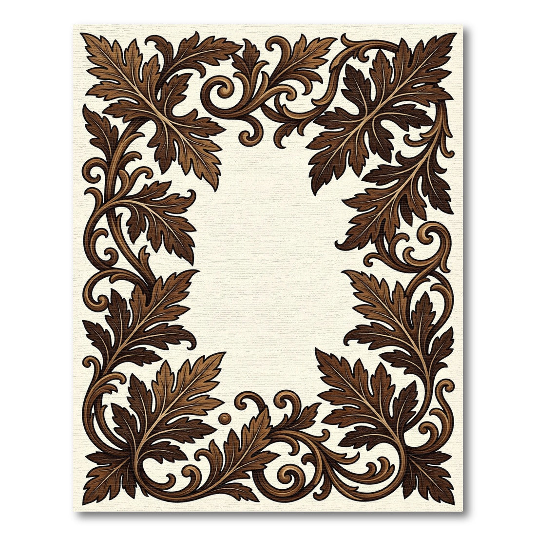 Elegant Bronze Acanthus Scroll Border Rug