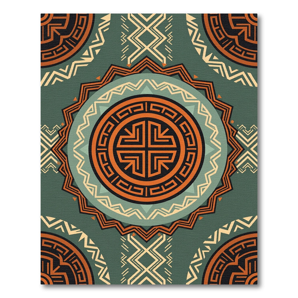Terracotta Teal Geometric Tribal Medallion Rug