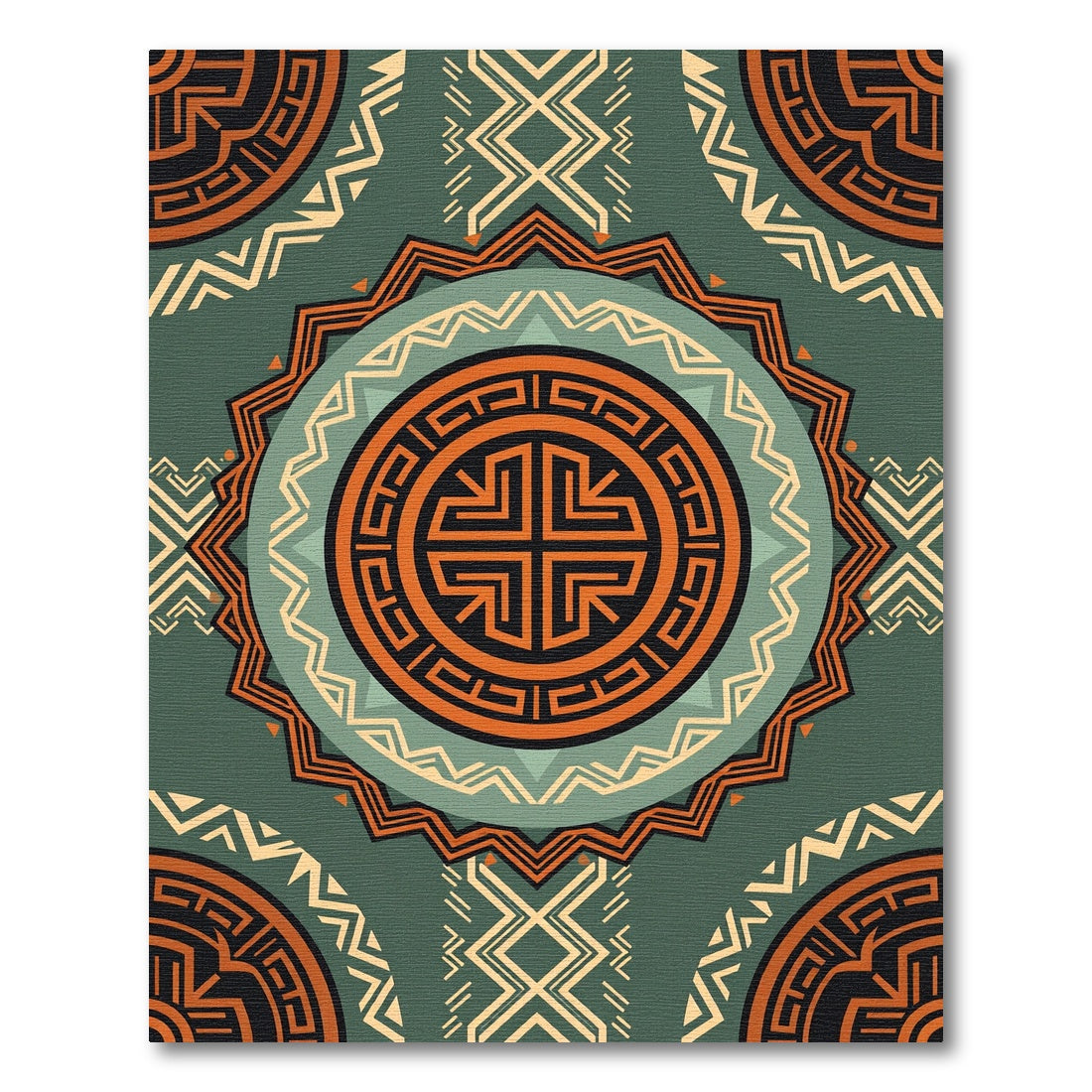 Terracotta Teal Geometric Tribal Medallion Rug