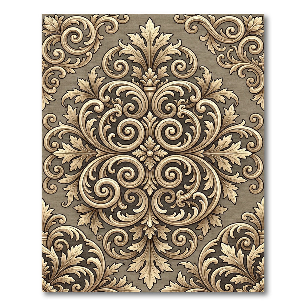 Ornate Golden Acanthus Scrollwork Rug