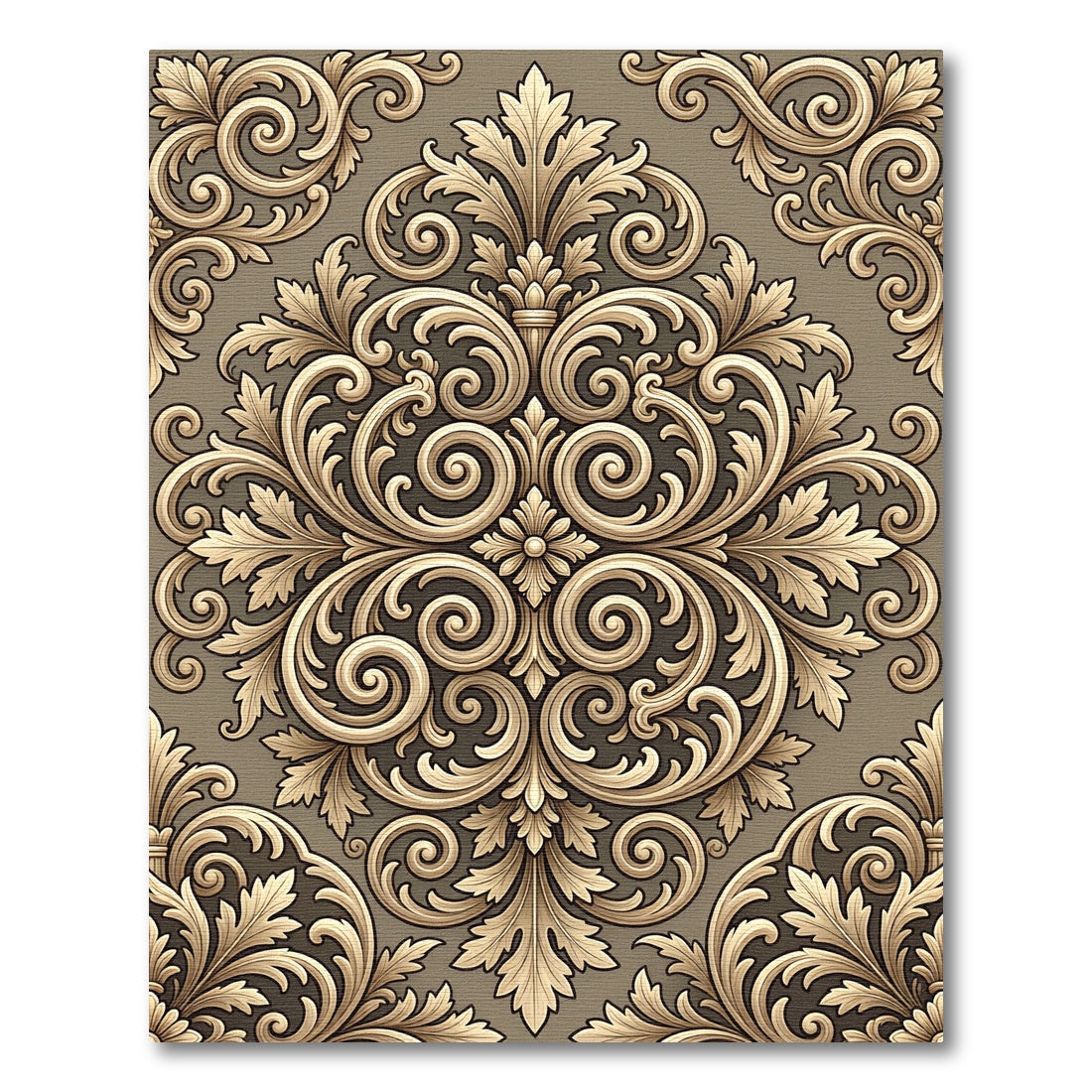 Ornate Golden Acanthus Scrollwork Rug