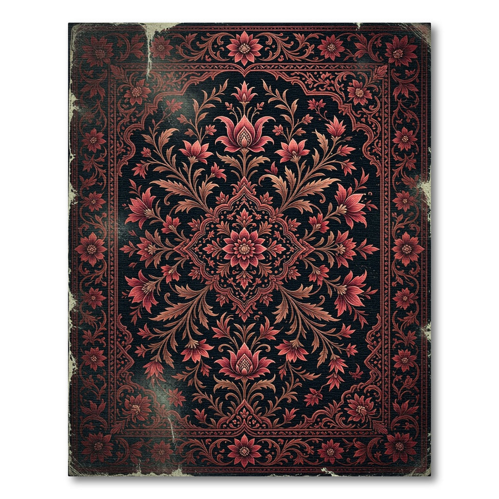 Dark Crimson Floral Medallion Tapestry Rug