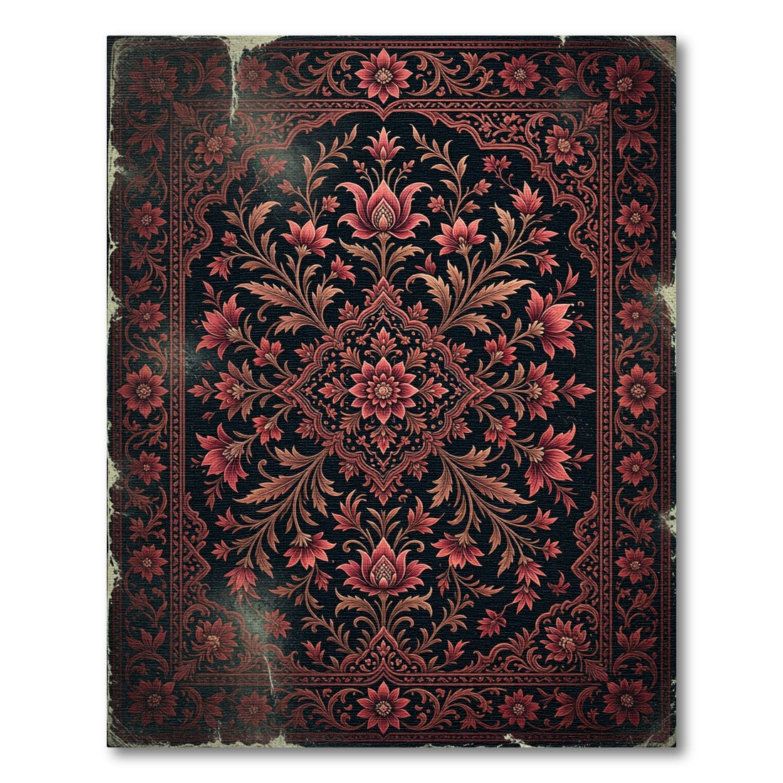 Dark Crimson Floral Medallion Tapestry Rug