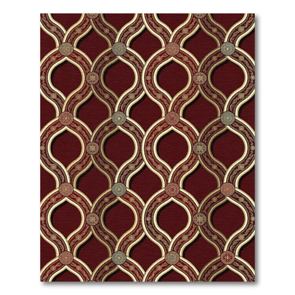 Ornate Burgundy and Gold Interlocking Medallions Rug