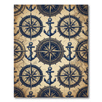 Vintage Nautical Compass and Anchor Map Rug