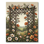 Floral Garden Trellis with Orange Blossoms Rug