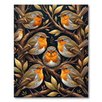 Whimsical Golden Robin Forest Art Rug