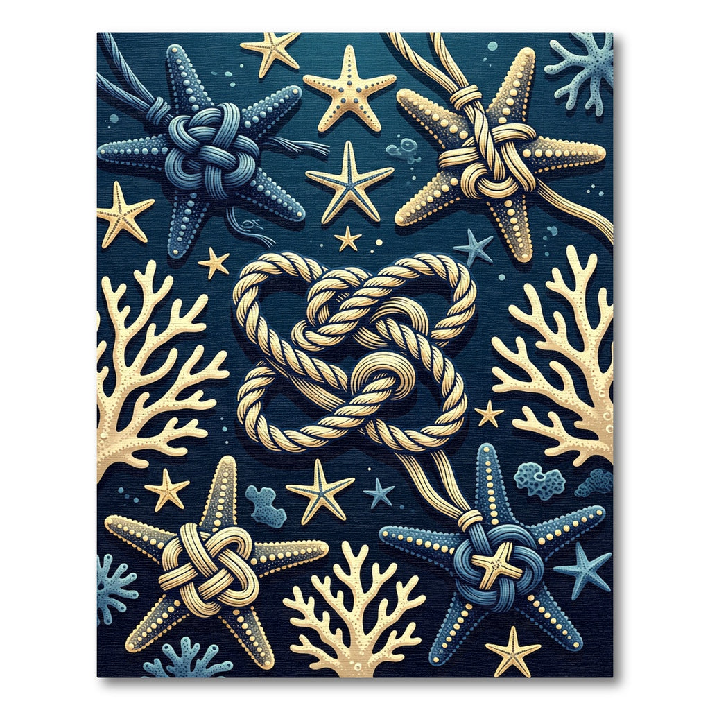 Navy Nautical Starfish and Sea Coral Rug