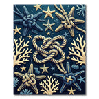 Navy Nautical Starfish and Sea Coral Rug