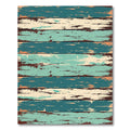 Distressed Teal Wood Grain Stripe Rug